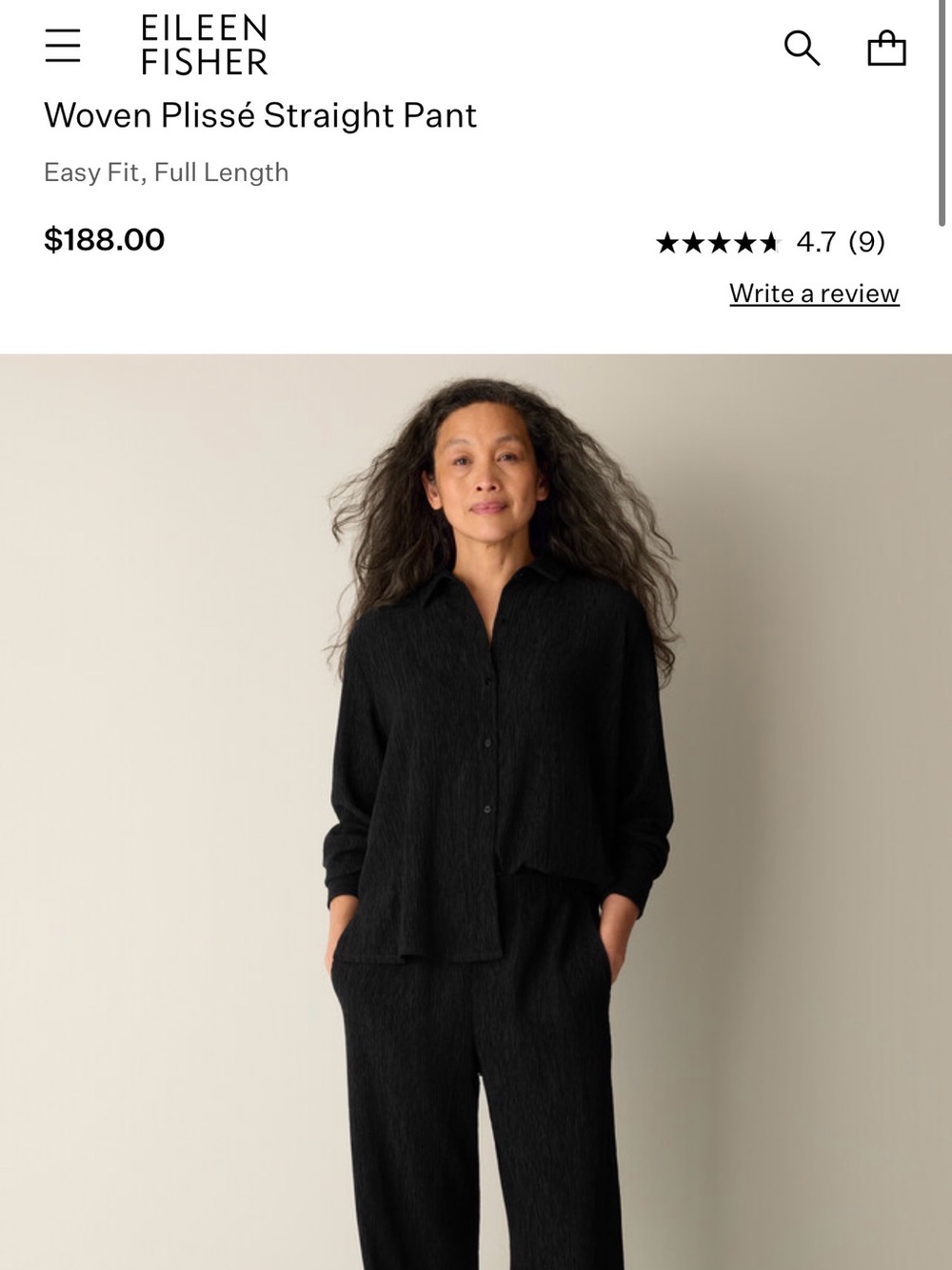 Eileen Fisher Navy Plissé Straight Leg Loose Pants Small